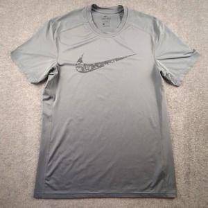 Nike Fitted Shirt Mens Large Gray Short Sleeve Digital Camo Center Check Dri-Fit
